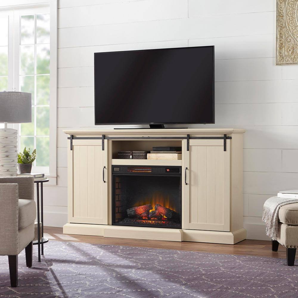 Home Decorators Collection Chastain 68 in. Freestanding Media Console Electric Fireplace TV Stand with Sliding Barn Door in Ivor