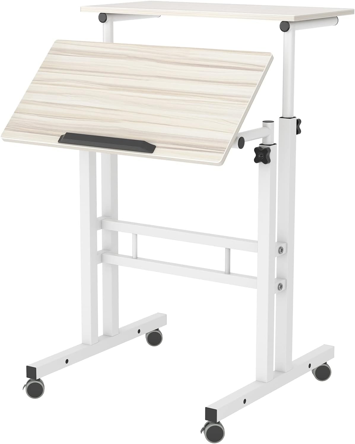 Mobile Stand Up Desk, 24 inch Laptop Computer Desk Adjustable Standing Home Office Desks with Roller, Student Desk School Desk Simple Stand Up Desk Small Desks for Small Spaces for Standing or Sitting