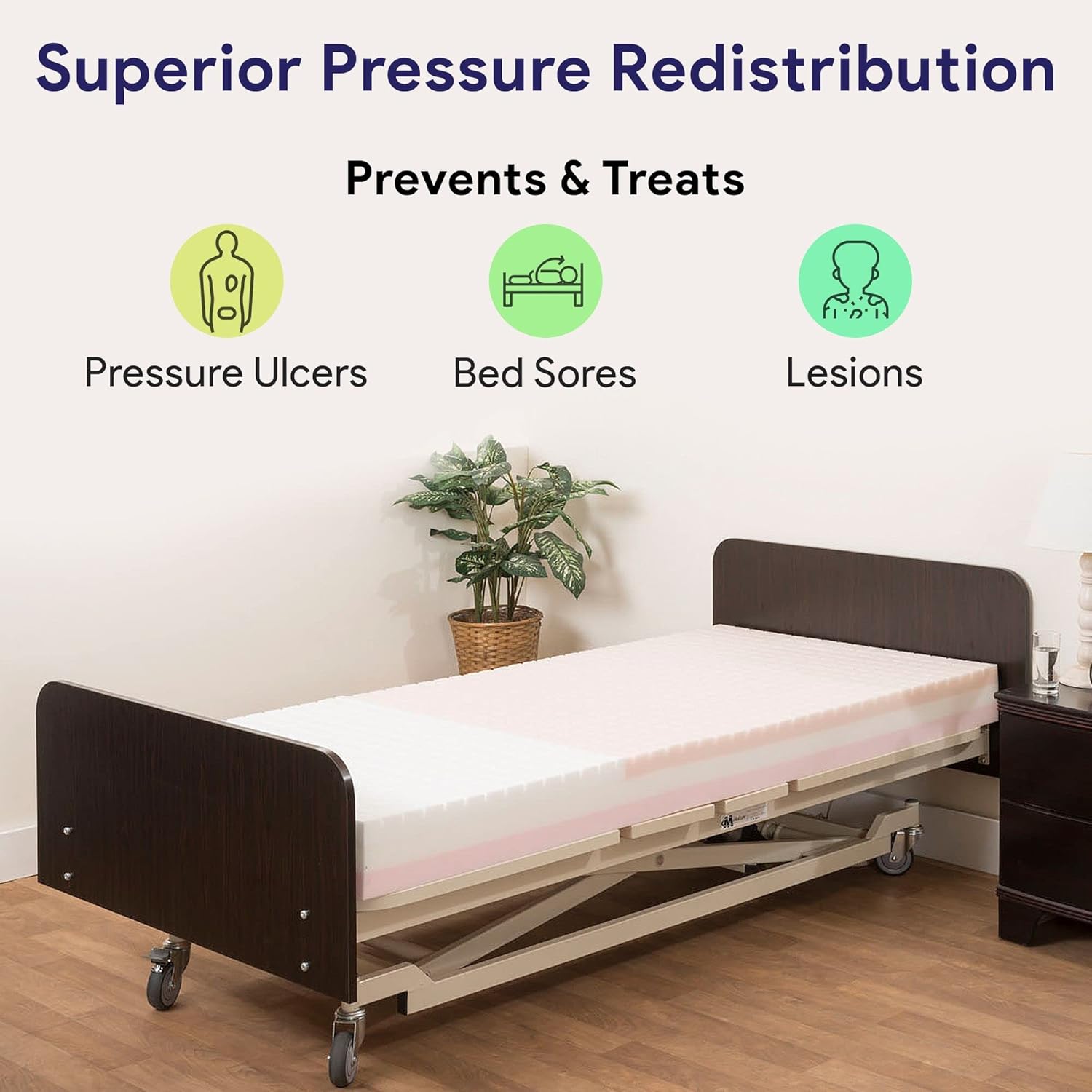 Pressure Redistribution Foam Hospital Bed Mattress - 3 Layered Visco Elastic Memory Foam - Extra Long, 84
