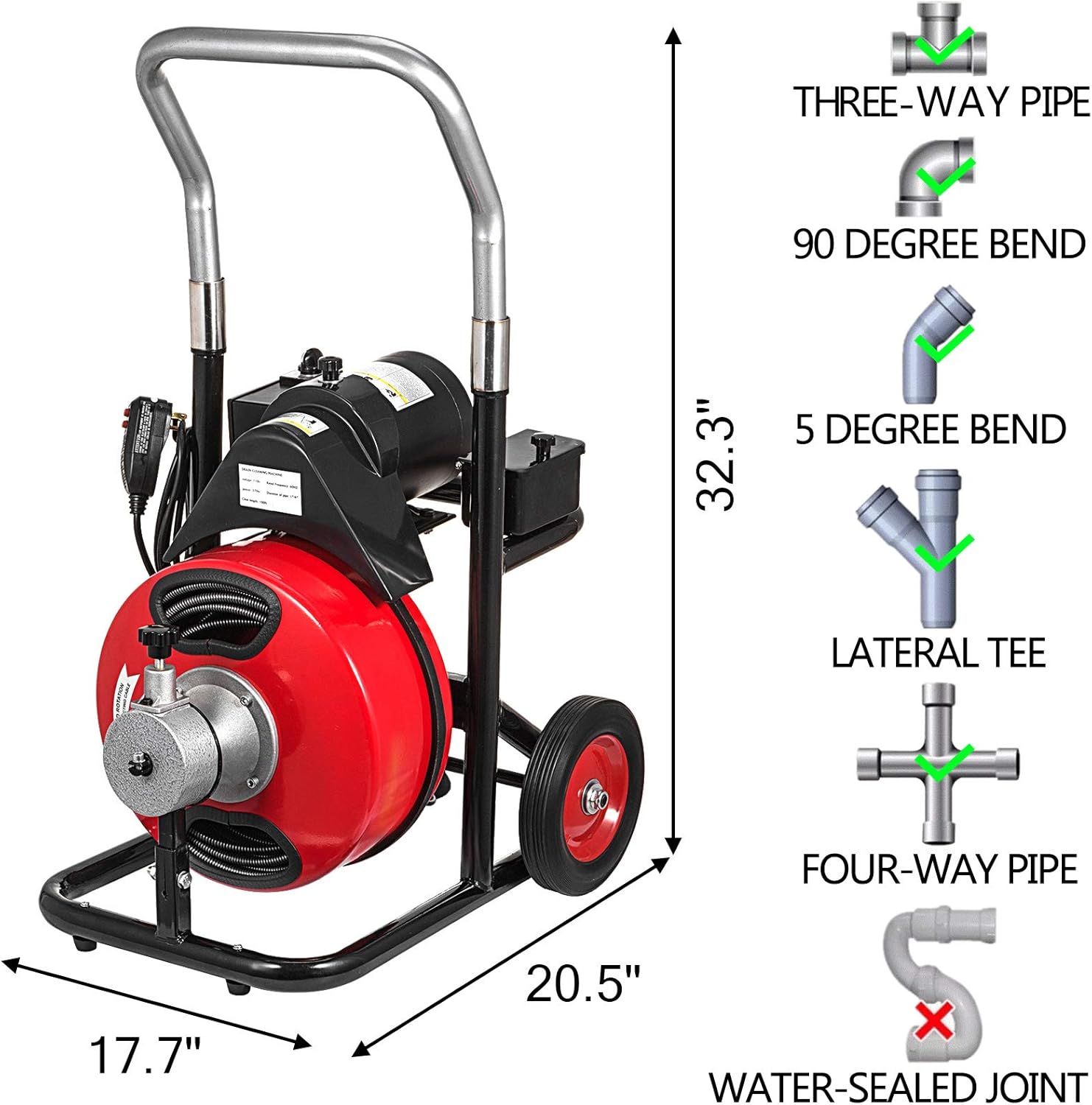 Mophorn 100Ft x 3/8Inch Drain Cleaner Machine fit 1 Inch (25mm) to 4 Inch(100mm) Pipes 370W Drain Cleaning Machine Portable Electric Drain Auger with Cutters Drain Auger Cleaner Plumbing Tool