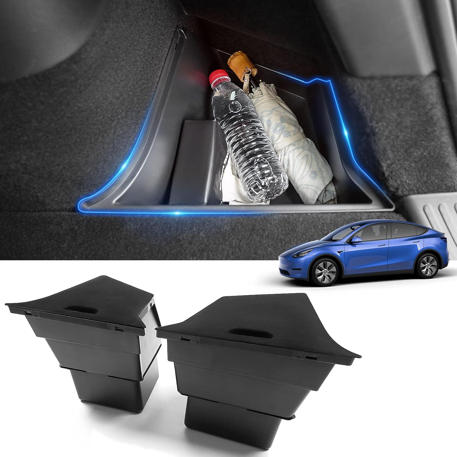 powoq Fit Tesla Model Y Car Rear Trunk Organizer Storage Box Left And Right Side Storage Bins Side Storage Packets Organizer Box for 2020 2021 Tesla Model Y Accessories (ABS, Side Storage Bins)