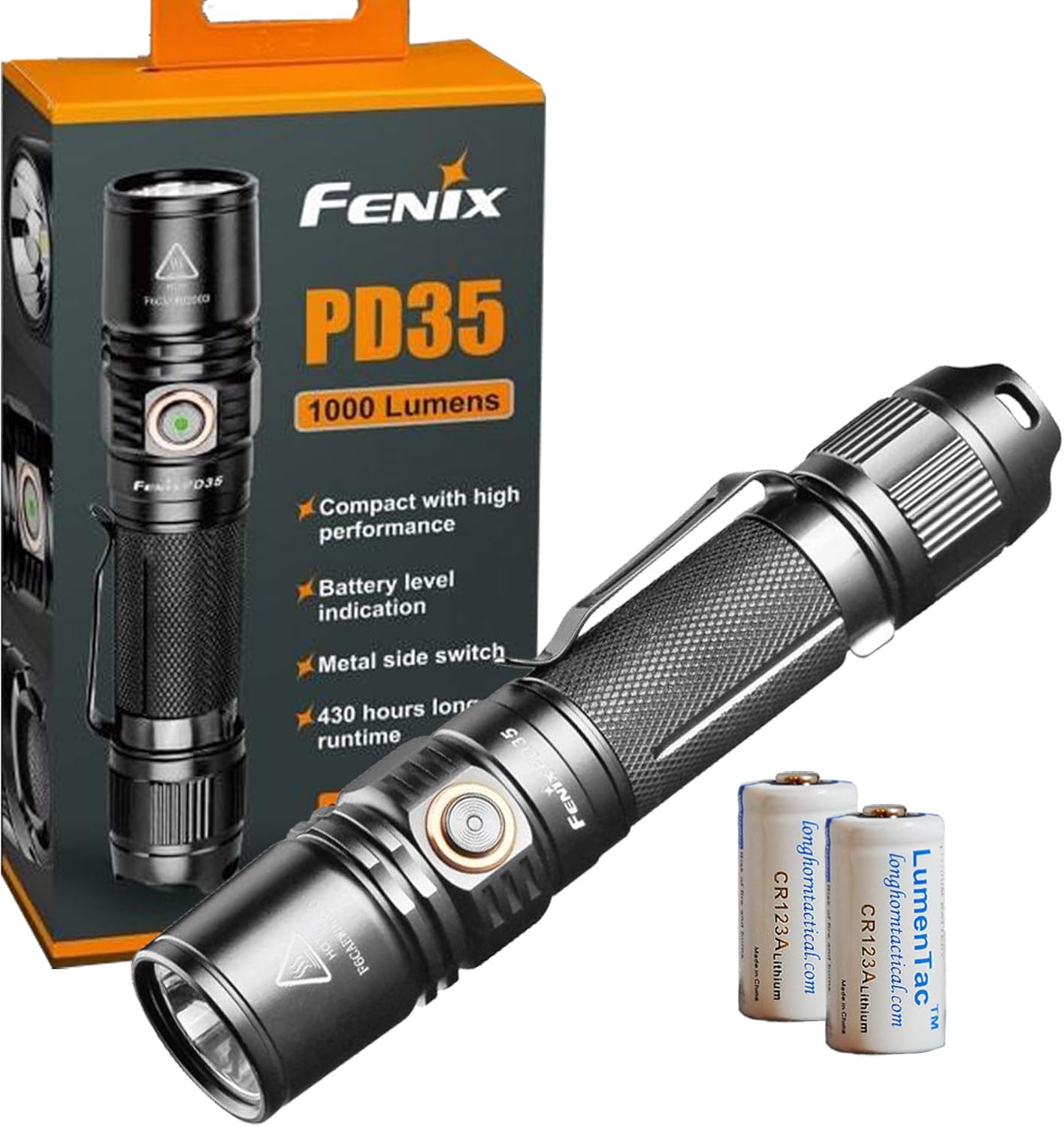 Fenix PD35 V2.0 1000 Lumen LED Flashlight with 2X LumenTac CR123A Batteries Pack of 2