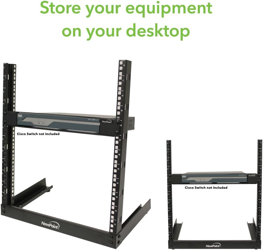NavePoint 12U 19 Inch Desktop Open Frame 2 Post Server Desk Rack Free Standing W/Hardware Pack of 2