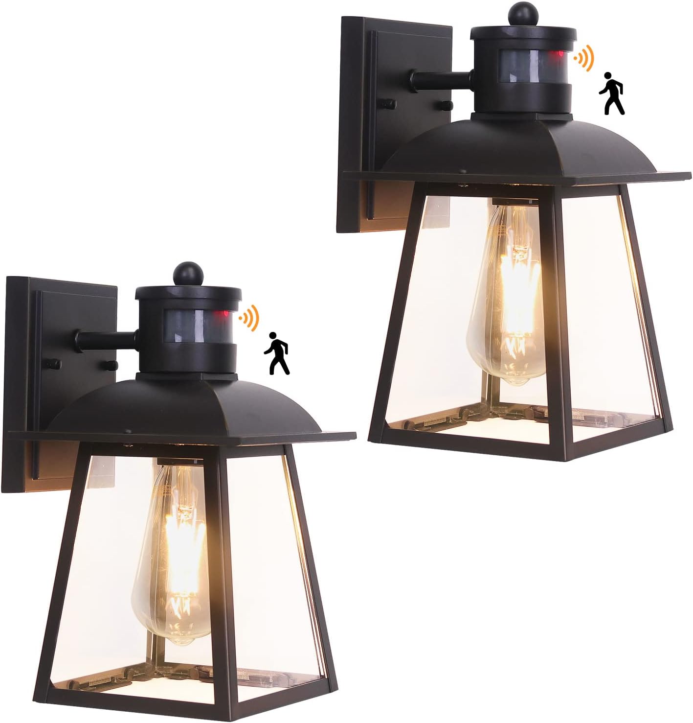 Motion Sensor Outdoor Wall Lanterns, Dusk to Dawn Exterior Porch Light Fixtures Wall Mount, Anti-Rust Wall Lamp with Clear Glass Shade, Waterproof Wall Sconce for Garage, Doorway, Patio, 2 Pack