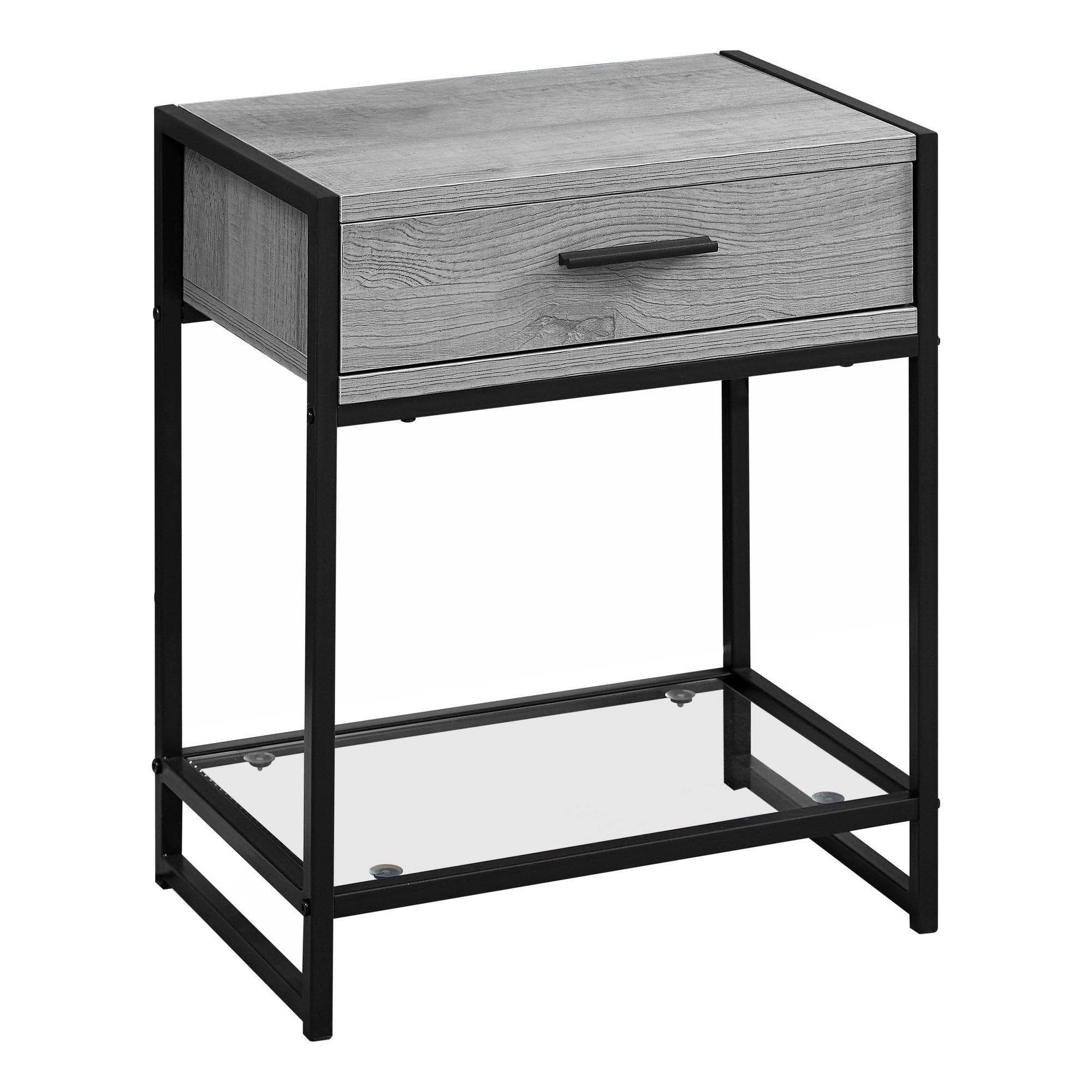 Offex 22x22H Contemporary Accent End Table with Tempered Glass Bottom Shelf and Black Metal Base - Grey