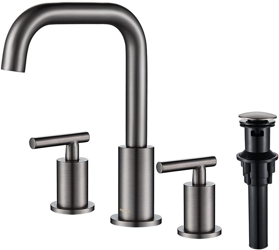 FORIOUS Matte Black Bathroom Faucet, 2 Handle 8 Inch Widespread Bathroom Faucet 3 Hole, Black Bathroom Sink Faucet with cUPC Water Supply Lines and Pop Up Drain