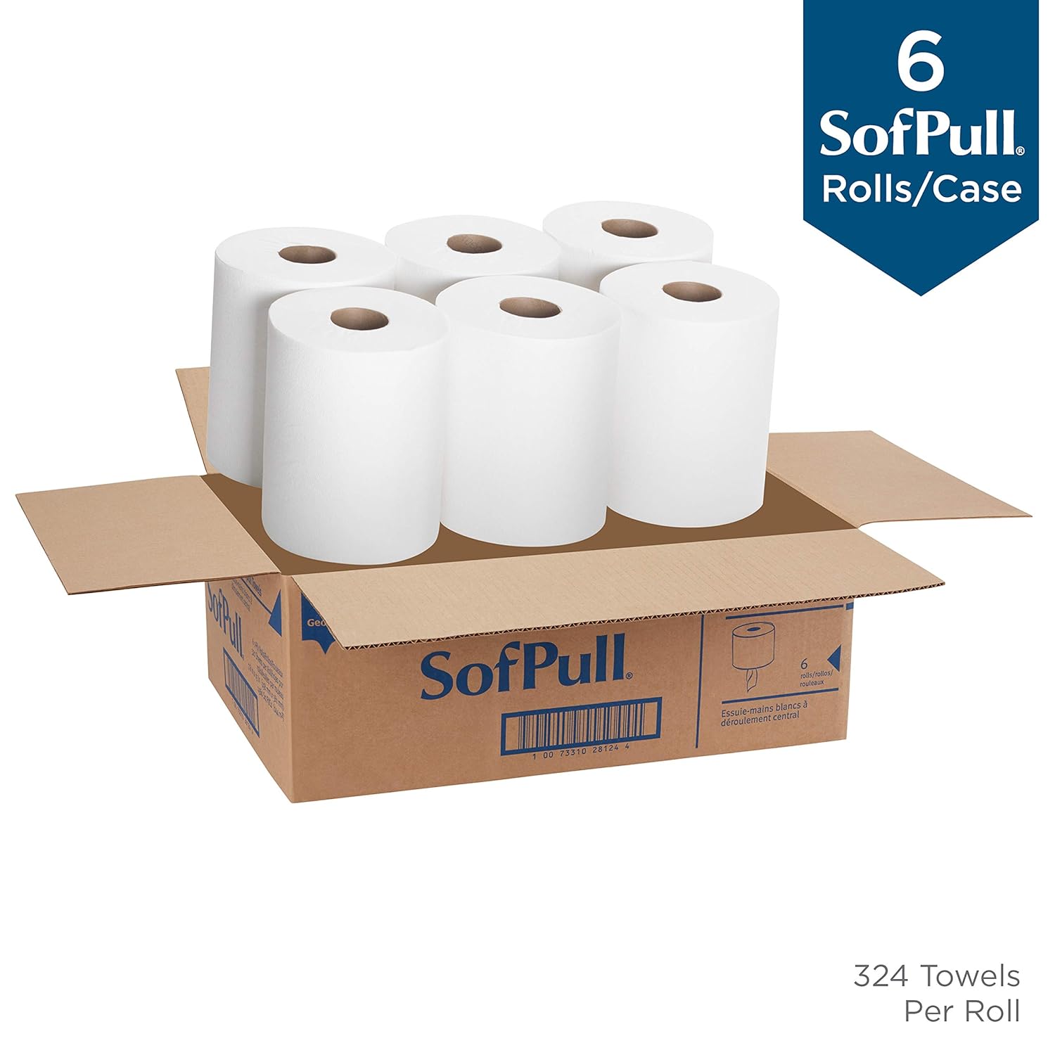 SofPull Regular Centerpull Premium Paper Towel by GP PRO (Georgia-Pacific), White, 28124, 324 Sheets Per Roll, 6 Rolls Per Case Pack of 2