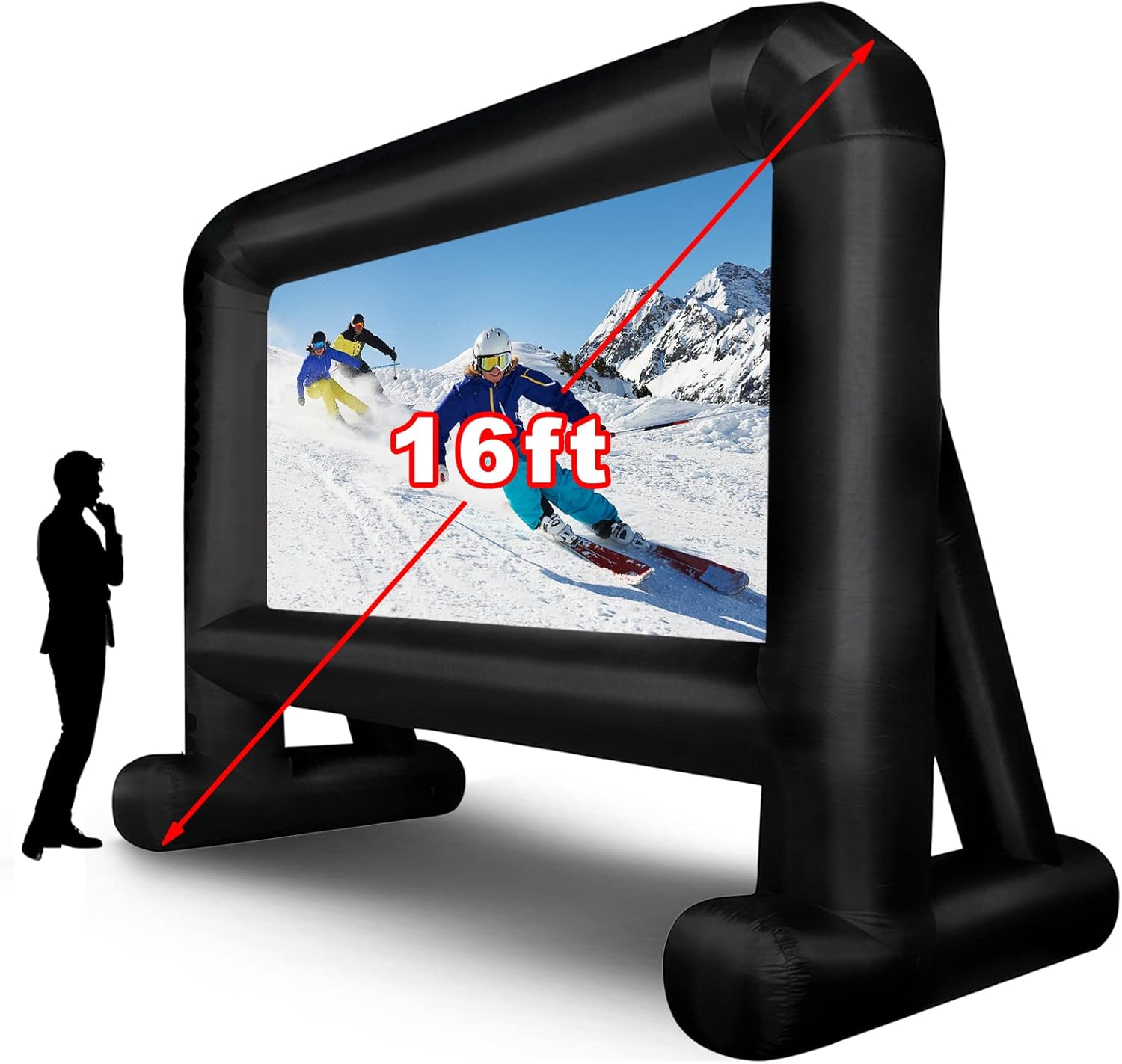 16 FT Inflatable Movie Screen Inflatable Projector Screen for Outside, Blow up Projector Screen Movie Screen for Outdoor Backyard Use,Support Front and Rear Projection