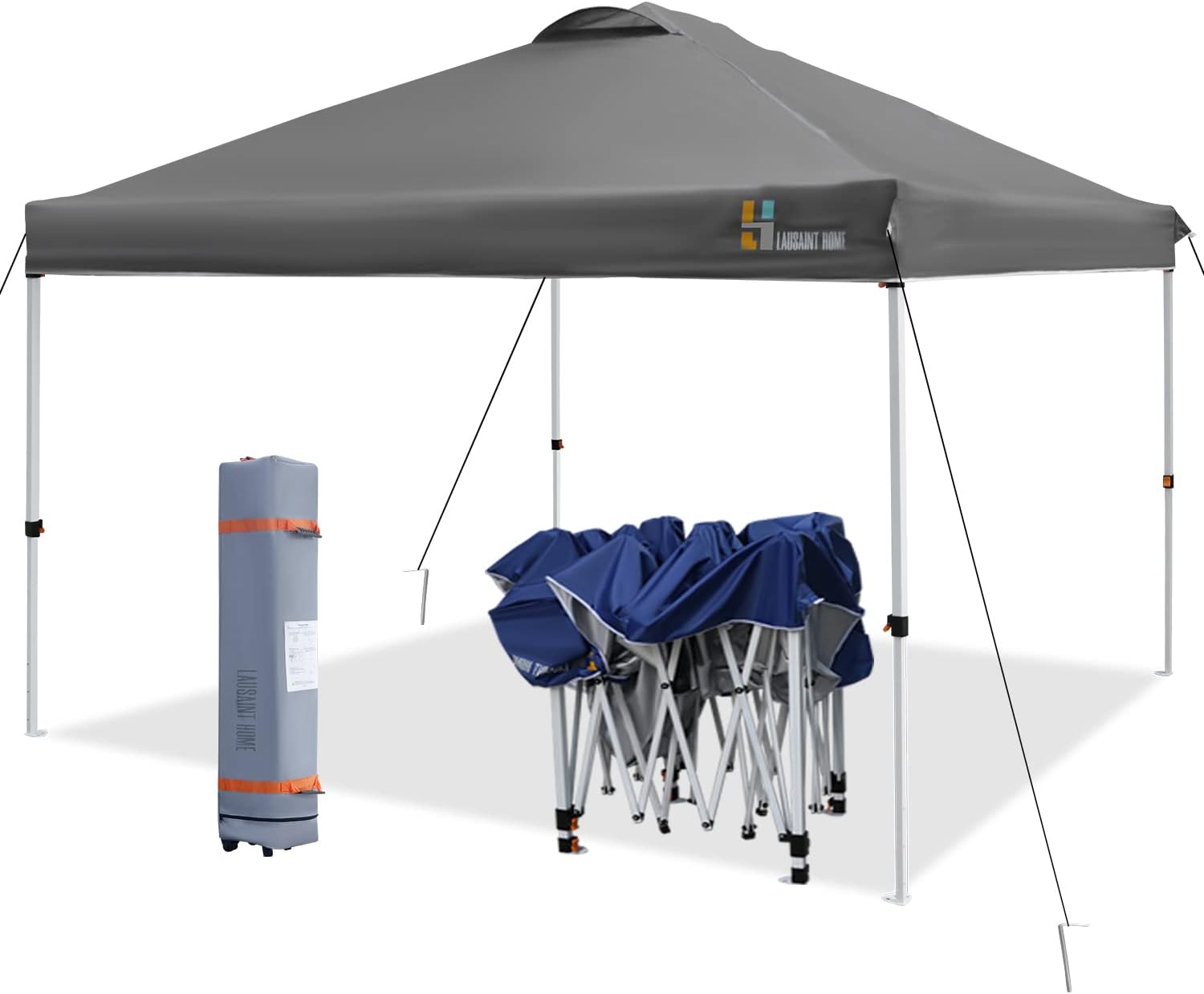 LAUSAINT HOME Outdoor Gazebo Easy Pop-up Instant Patio Canopy Garden Tent 10x10 Backyard Commercial Vented Beach Shelter (Grey, 10x10)