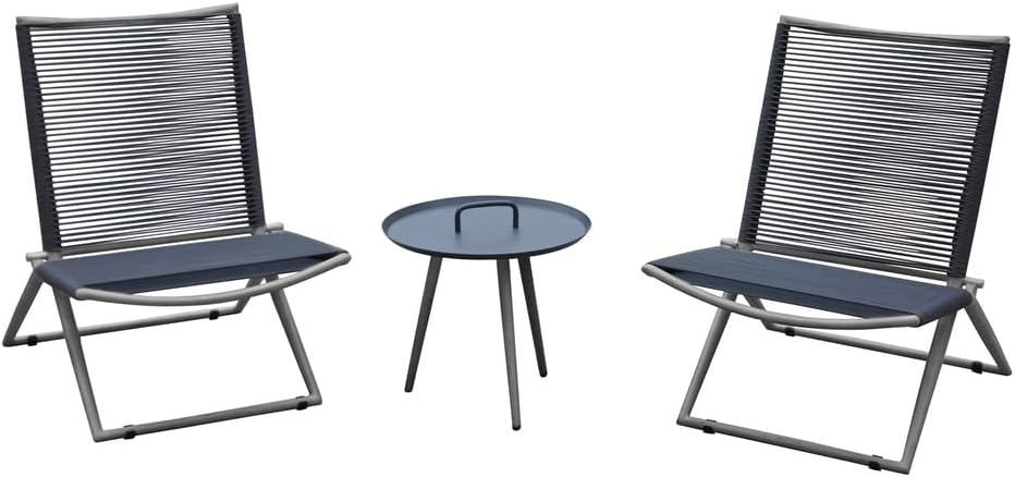 Eco Living 3 Pieces Outdoor Folding Bistro Set, Outdoor Folding Metal Patio Furniture Sets 2 Chairs and 1 Table (Black)