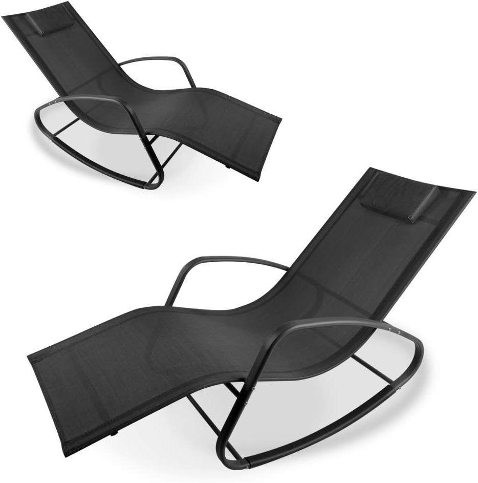 WeCooper Zero Gravity Rocking Chair, Patio Chaise for Indoor and Outdoor, Wavy Lounge Chair for Yard and Patio, Removable Headrest, Beige, Twin Pack