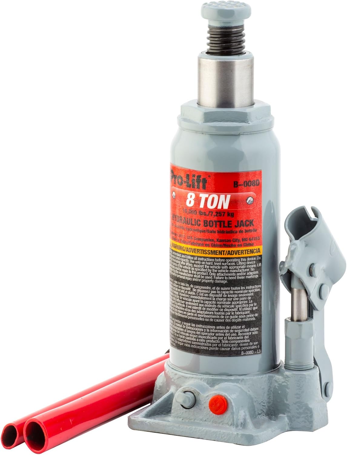Pro-Lift B-008D Grey Hydraulic Bottle Jack - 8 Ton Capacity