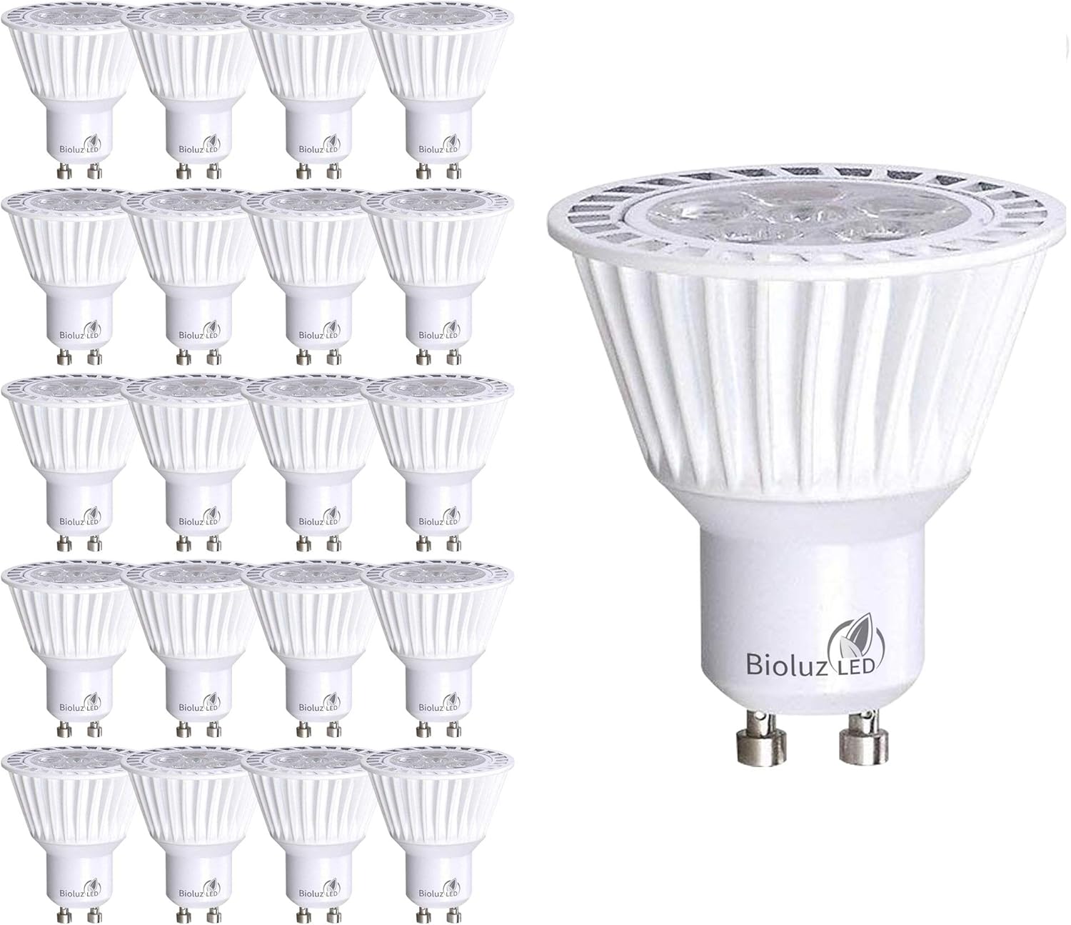 20 Pack Bioluz LED GU10 LED Bulbs 50W Halogen Replacement Dimmable 6.5w 3000K 120v UL Listed (Pack of 20) Pack of 2