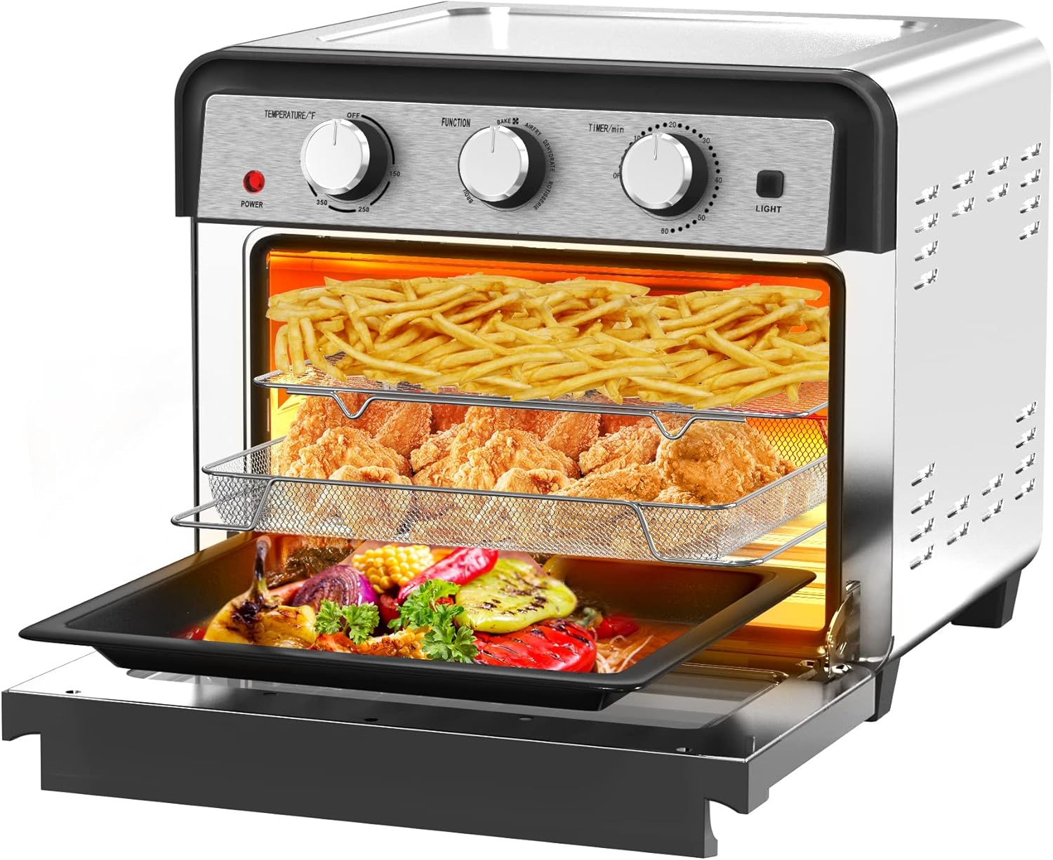 SKANWEN Air Fryer Oven, 7-in-1 24 Quart Extra Large Convection Countertop Oven, 6 Slice Toaster Oven, Rotisserie & Dehydrator, Fry, Roast, Broil, Bake, Dehydrate, Reheat, 8 Accessories, Recipes. 1700W