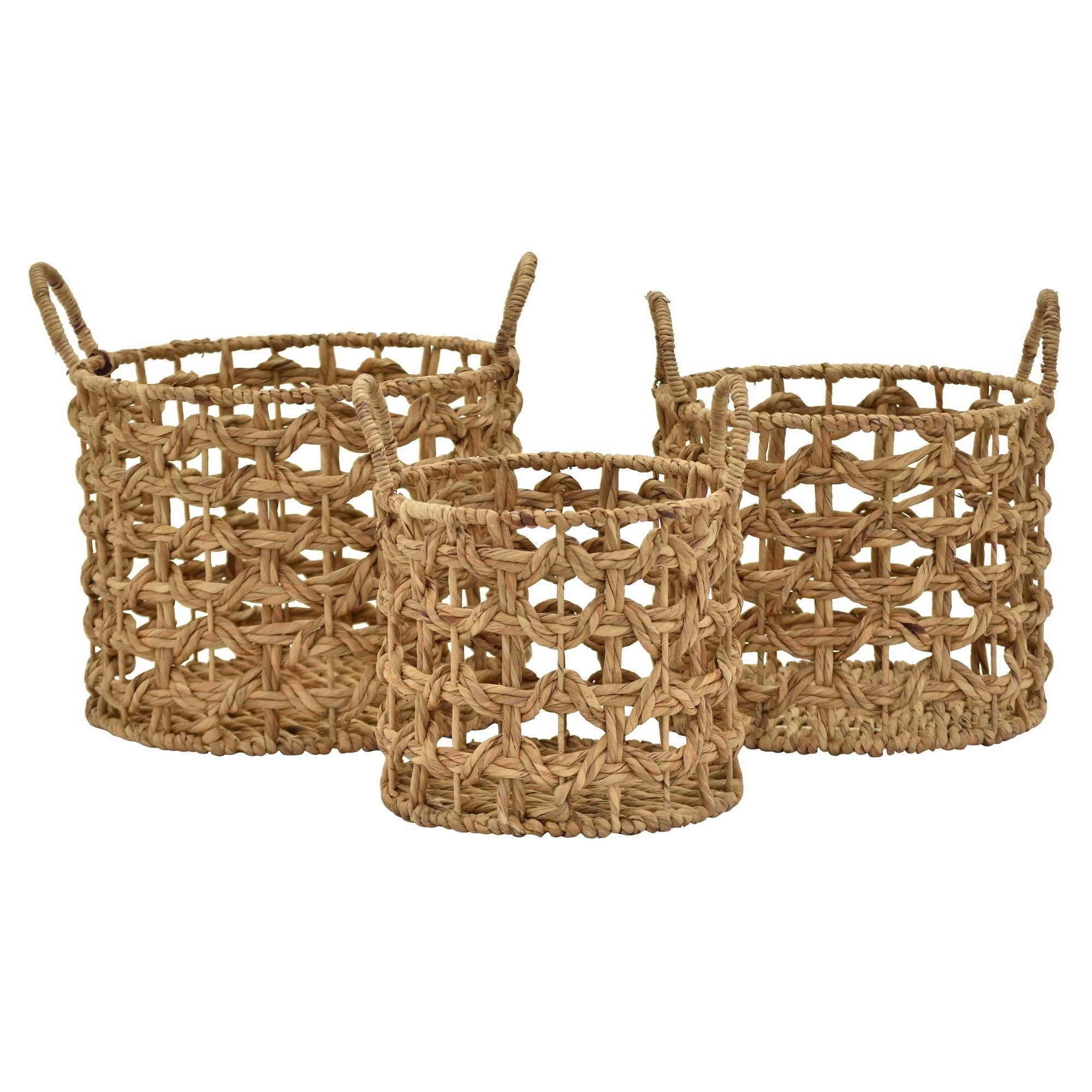 Plutus Brands PBTH94705 Water Hyacinth Basket in Brown Natural Fiber Set of 3