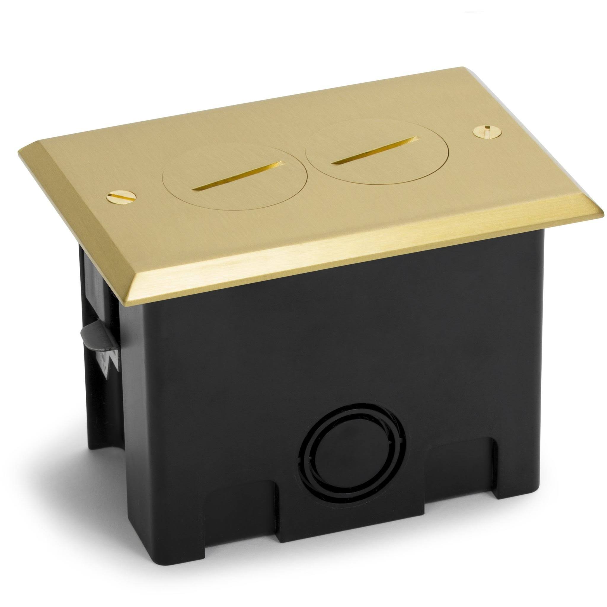 Lew Electric Single Gang Plastic Floor Box Kit - Rectangular w/RRP-2-SPB Cover u0026 15 Amp Receptacles - Brass