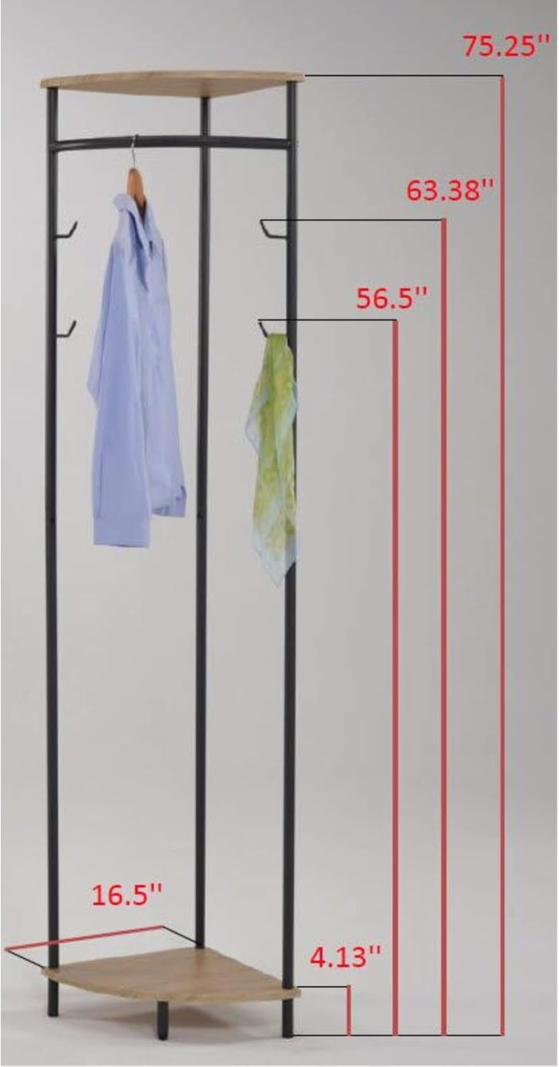 Pilaster Designs Tolbert Metal Coat and Hat Rack with Shelves in Black/Oak Pack of 2