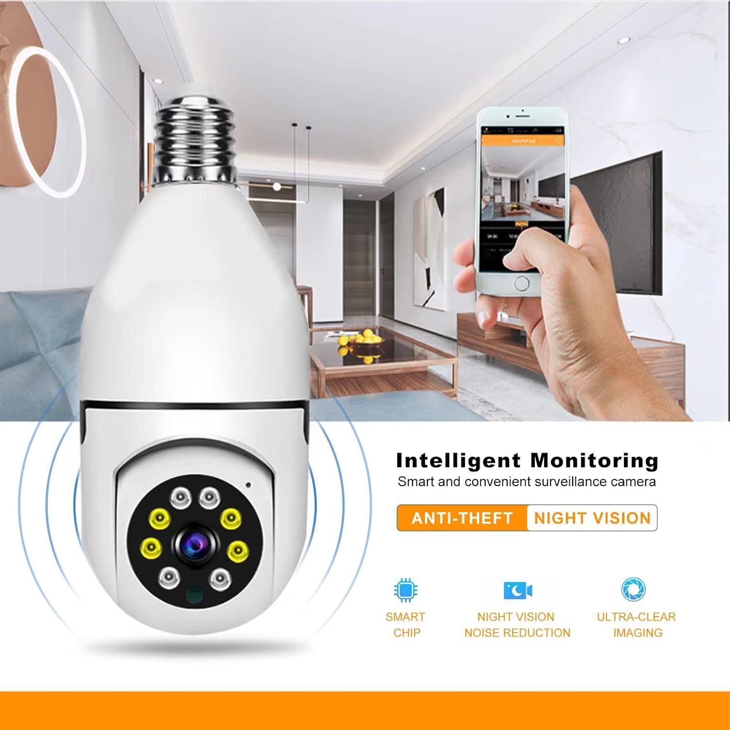 Light Bulb Camera, 360 Degree Panoramic Wireless Security IP Camera, HD 1080P WiFi Camera, with Night Vision IR Motion Detection Night Vision Two-Way Communication, for Baby/Elder/Pet Pack of 2