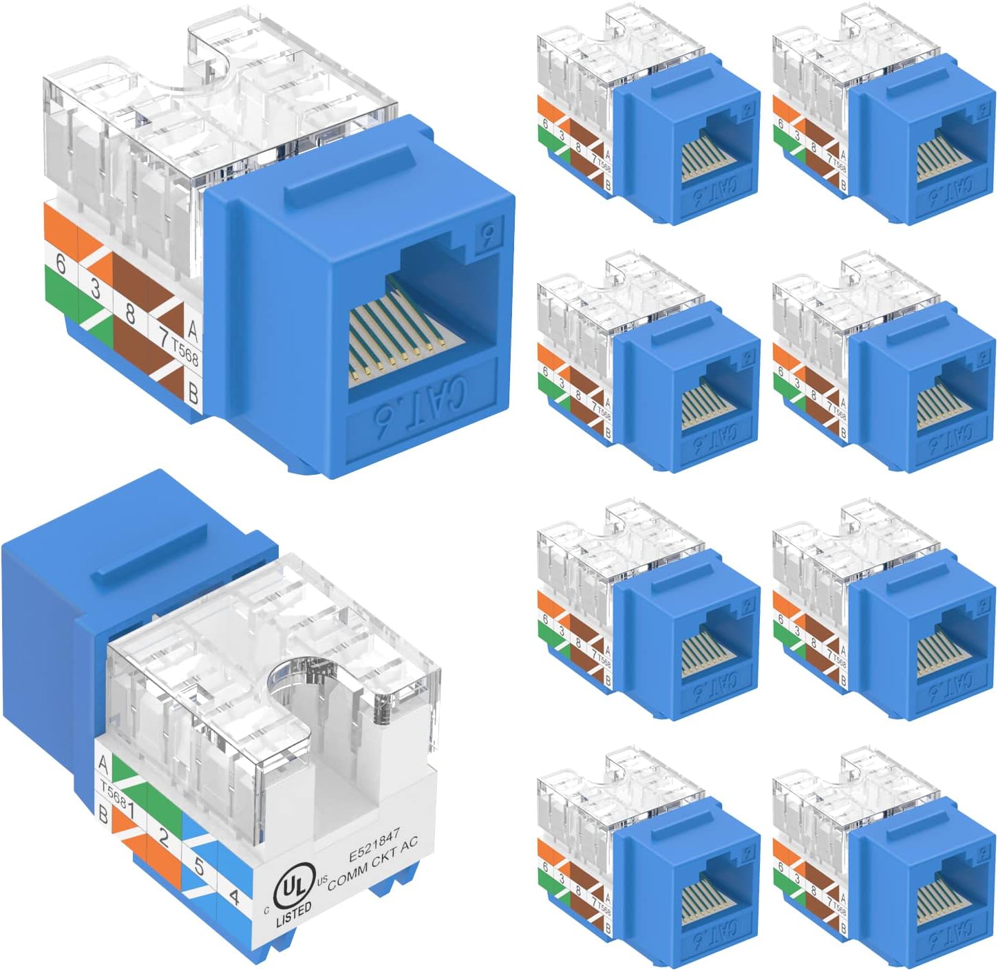 VCELINK Cat6 RJ45 90 Degree Keystone Jack Insert 10-Pack UL Listed