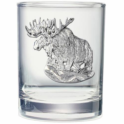 Moose Pewter Accent Double Old Fashioned Glasses, Set of 2