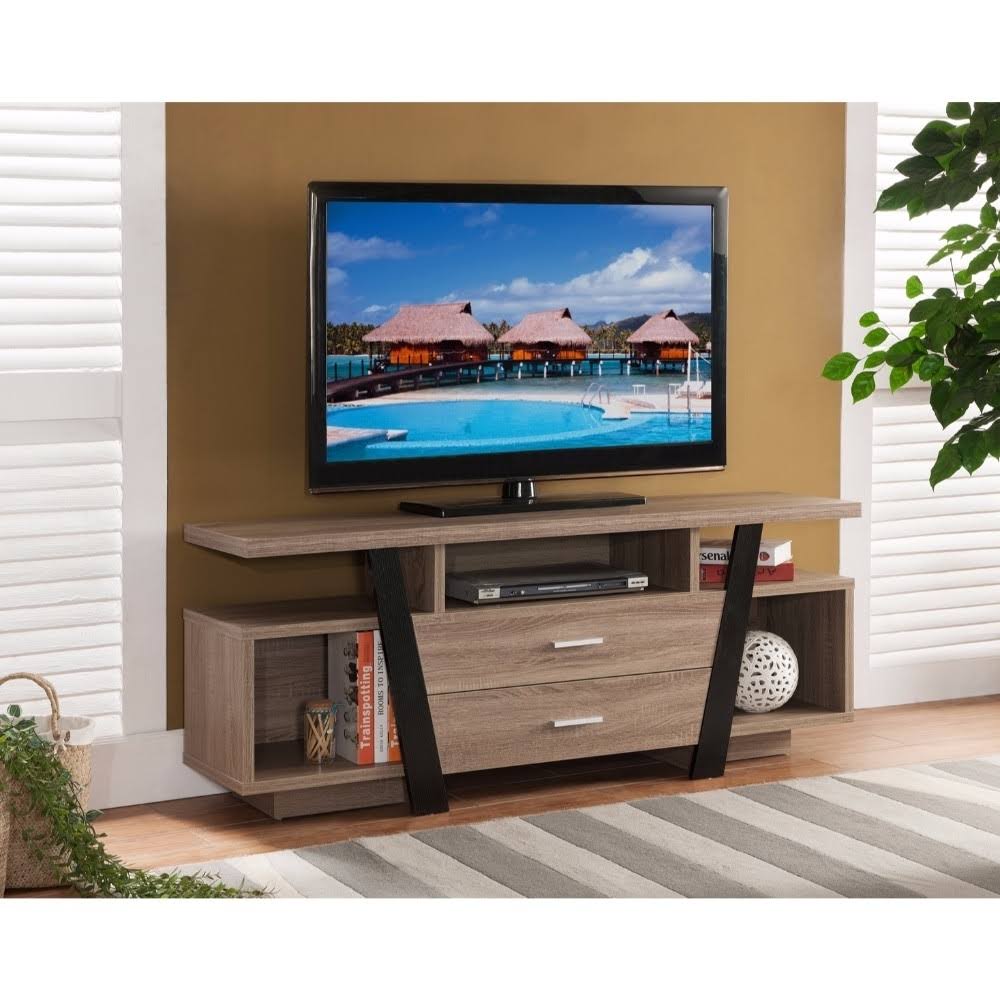 Benzara - Striking TV Stand with Storage Option, Black and Light Brown