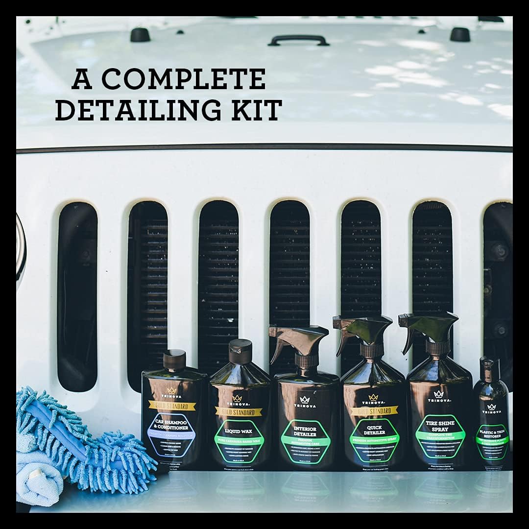 Car Wash Kit Complete Detailing Supplies for Cleaning. Soap, Wax, Tire Shine, Trim Restorer, Wash Mitt, Applicator, Microfiber Towel, Best Value to care for truck. TriNova. Pack of 2