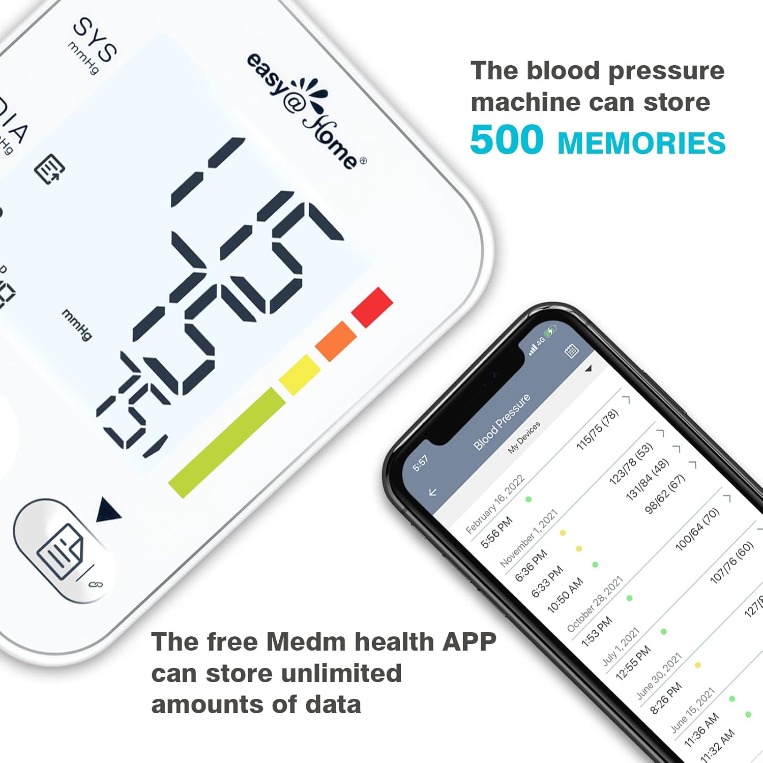 Large Cuff Blood Pressure Machine: Easy@Home Bluetooth Enabled Smart Automatic Upper Arm Cuff Bp Monitor | Unlimited Memory and Sharing | App for iOS & Android | EBP-08B