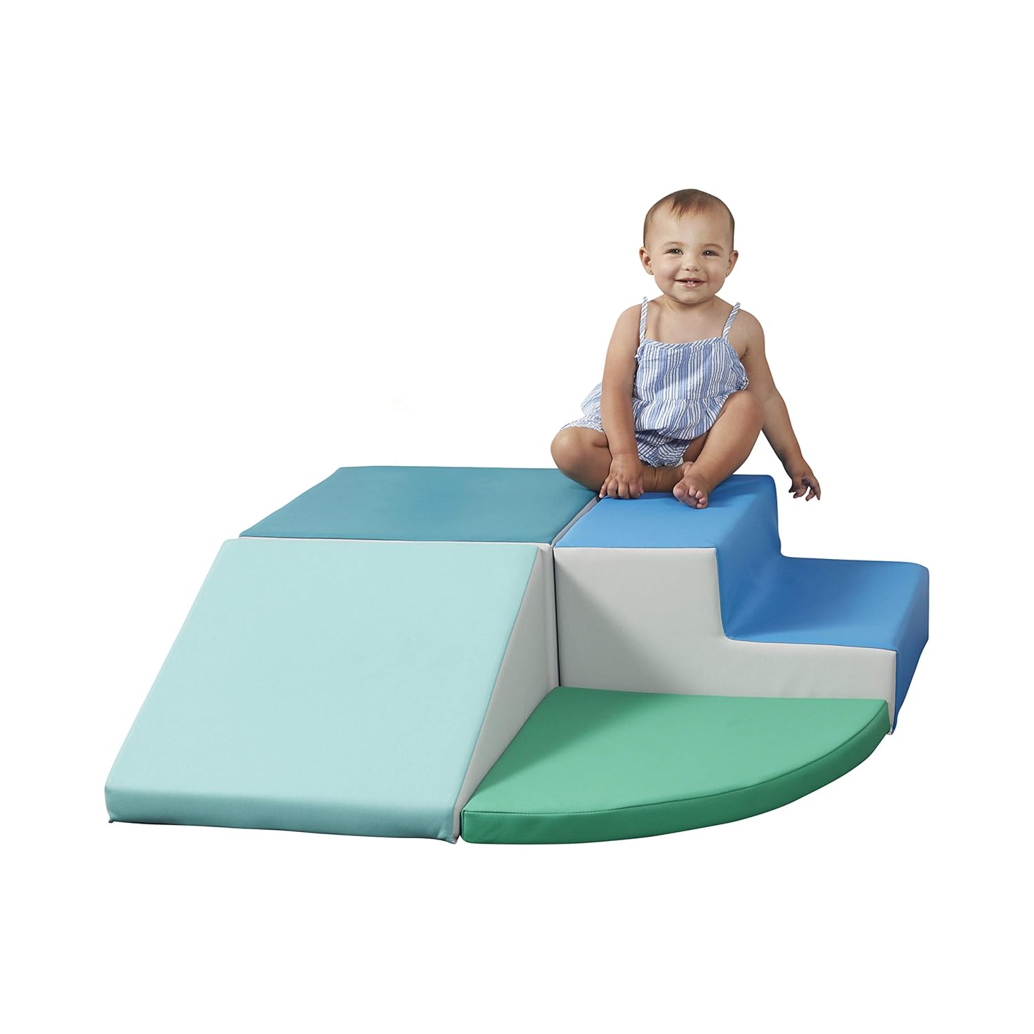 Factory Direct Partners SoftScape Toddler Playtime Corner Climber, Indoor Active Play Structure for Toddlers and Kids, Safe Soft Foam for Crawling and Sliding (4-Piece Set) - Navy/Powder Blue
