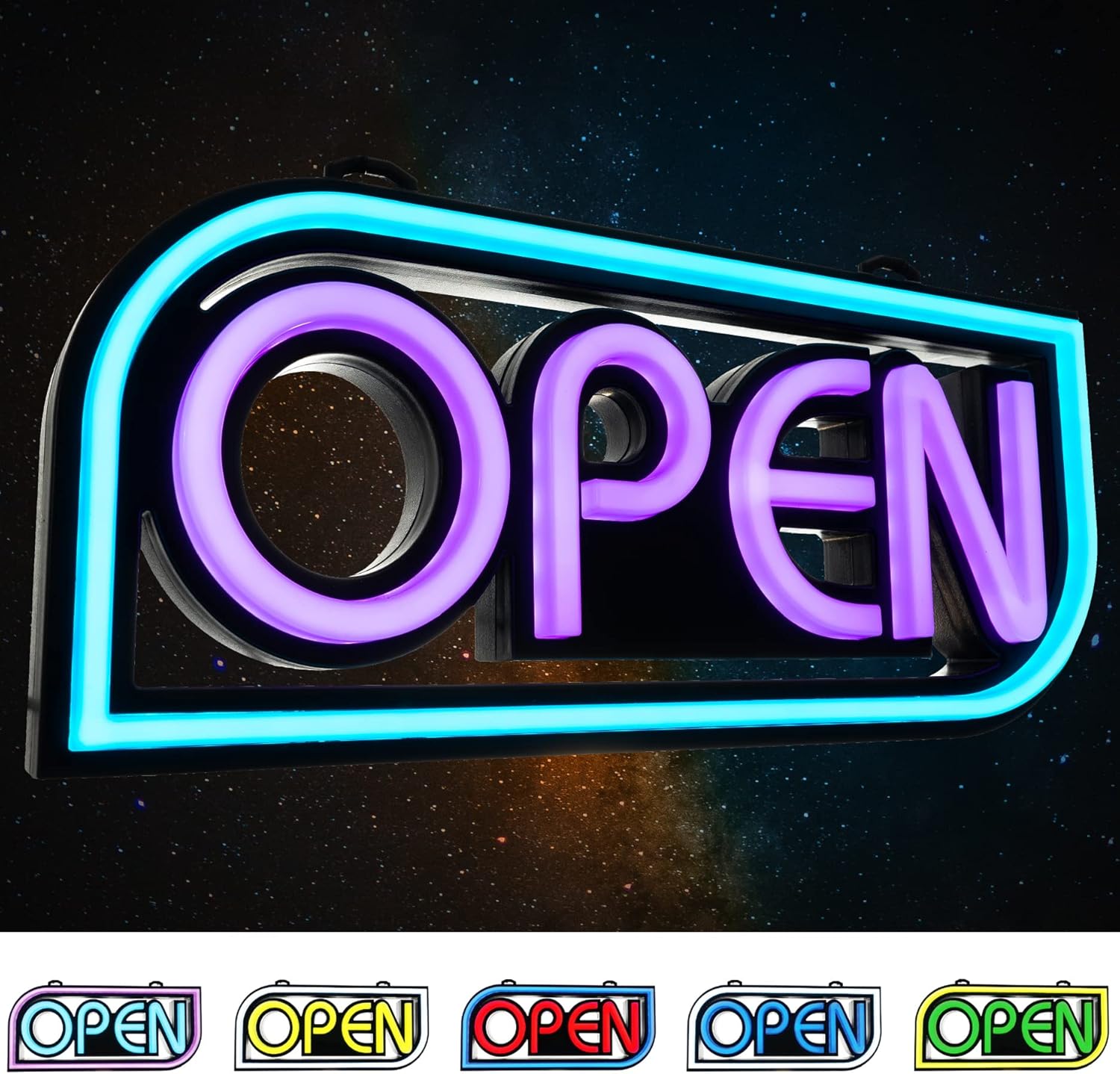 Open Sign by Element Lux - 49 Color Combinations - Neon LED Open Sign for Business Window - Bright Sign for Restaurant, Coffee, Bar, Spa w Remote - 16 x 7.5in Pack of 2
