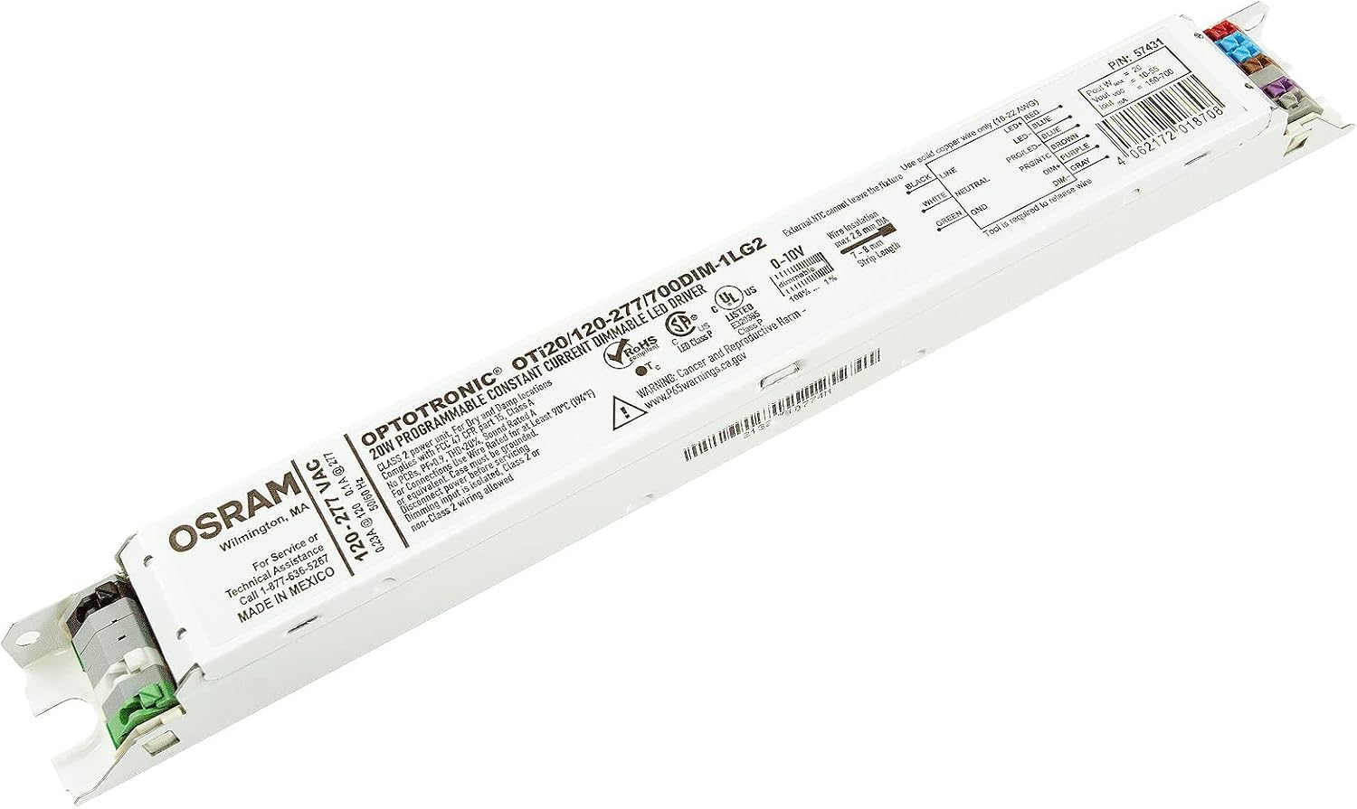 10 Pack - Osram 57431 Optotronic 20W 120/277V AC 50/60Hz Constant Current Dimmable LED Driver OTi 20/120-277/700 DIM-1 L G2