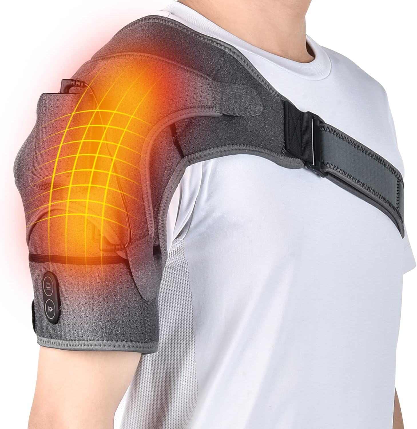 Massager Heating Shoulder Wrap, Heated Pad 3 Vibration and Temperature Settings Adjustable Electric Brace Support Heated Shoulder Pad for Relax Shoulder