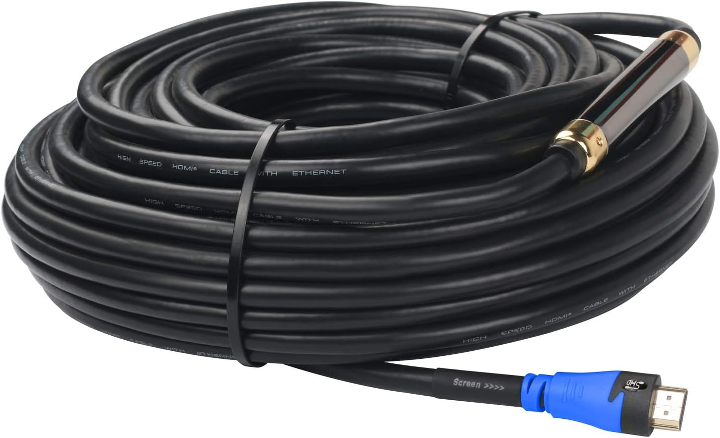 SHD HDMI Cable 100 Feet with Signal Booster 100' HDMI Cord 2.0V Support 4K 3D 1080P for in-Wall Installation CL3 Rated Black