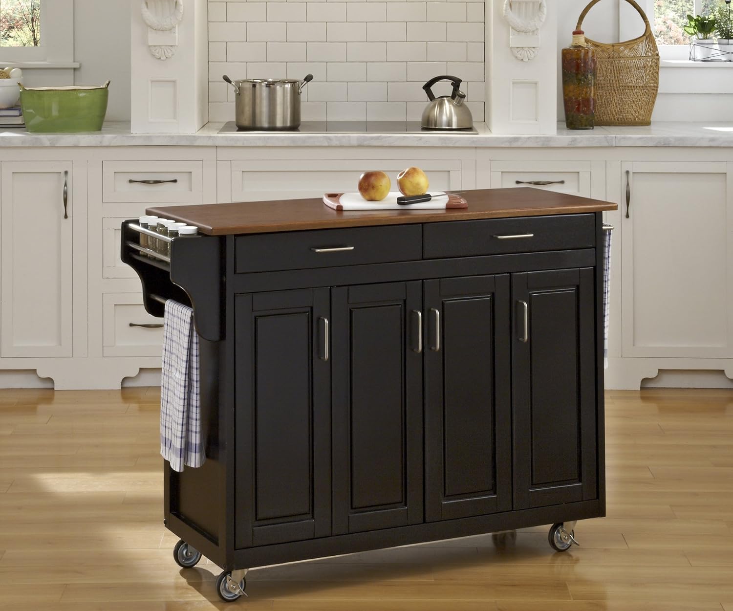 Create-a-Cart Black 4 Door Cabinet Kitchen Cart with Wood Top by Home Styles