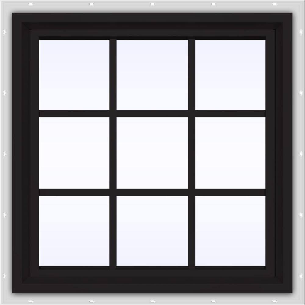 JELD-WEN 24 in. x 24 in. V-4500 Series Black FiniShield Vinyl Fixed Picture Window with Colonial Grids/Grilles