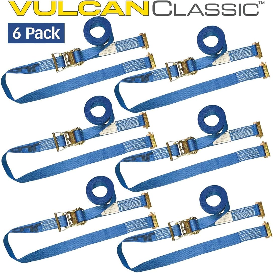 VULCAN Logistic Strap for E Track, Ratchet Style - 20 Foot, 6 Pack - Blue - 1,333 Pound Safe Working Load