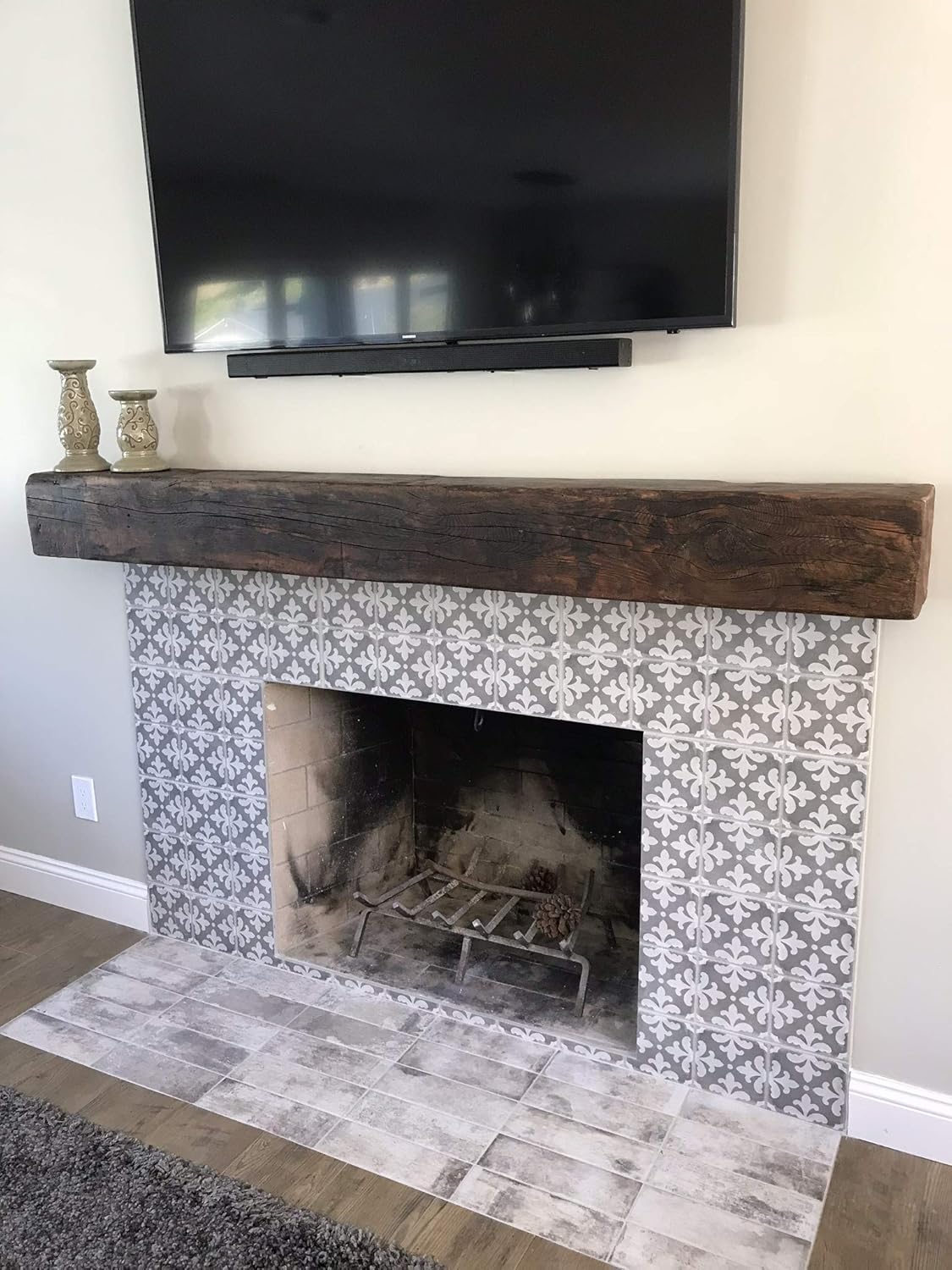 Reclaimed Barnwood Beam Fireplace Mantel (Wood, 6
