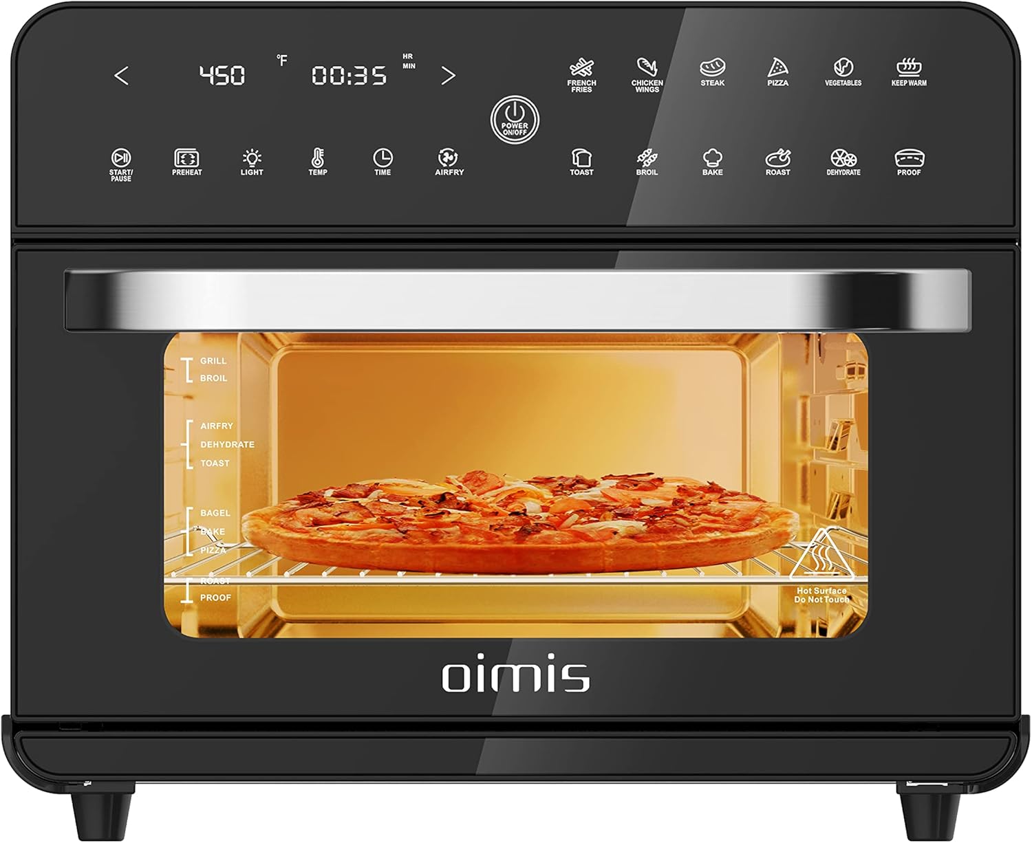 Digital Toaster Oven Countertop OIMIS 26.5QT Large Oven Air Fryer Combo,Smart LED Touch Screen,Super Low Temperature Rise,Triple Tempered Glass Door,7 Accessories,ETL Certified
