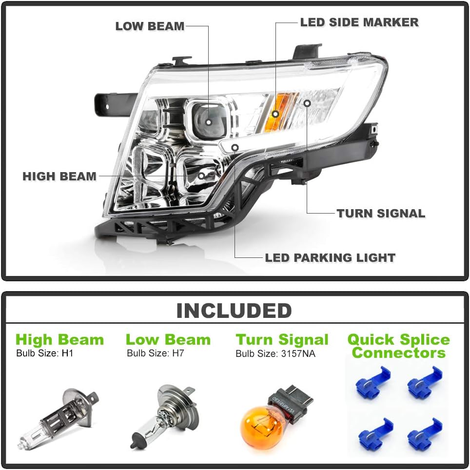 ACANII - For 2007-2010 Ford Edge LED Tube Chrome Housing Projector Headlights Headlamps Assembly Driver & Passenger Side