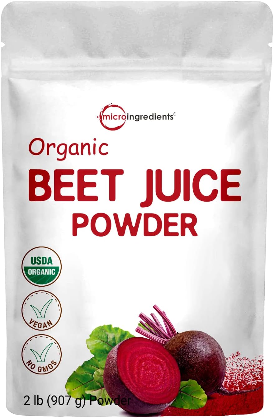 Organic Beet Root Juice Powder, 2 Pounds, Cold Pressed and Water Soluble, Beet Juice Pre-Workout Concentrated Powder, Contains Natural Nitrates Acid for Energy & Immune System Support, Non-GMO Pack of 2