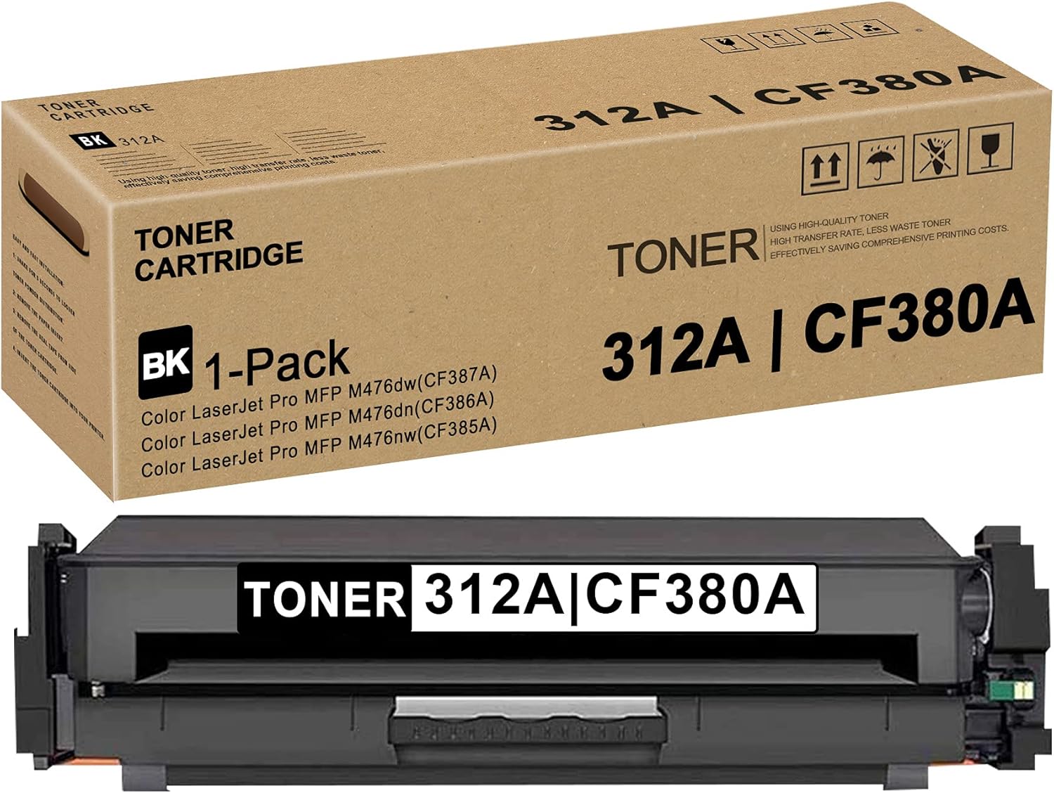 312A | CF380A Remanufactured 312A Toner Cartridge (Black,1 Pack) Replacement for HP Color Pro MFP M476dw(CF387A) M476dn(CF386A) M476nw(CF385A) Toner Printer Pack of 2