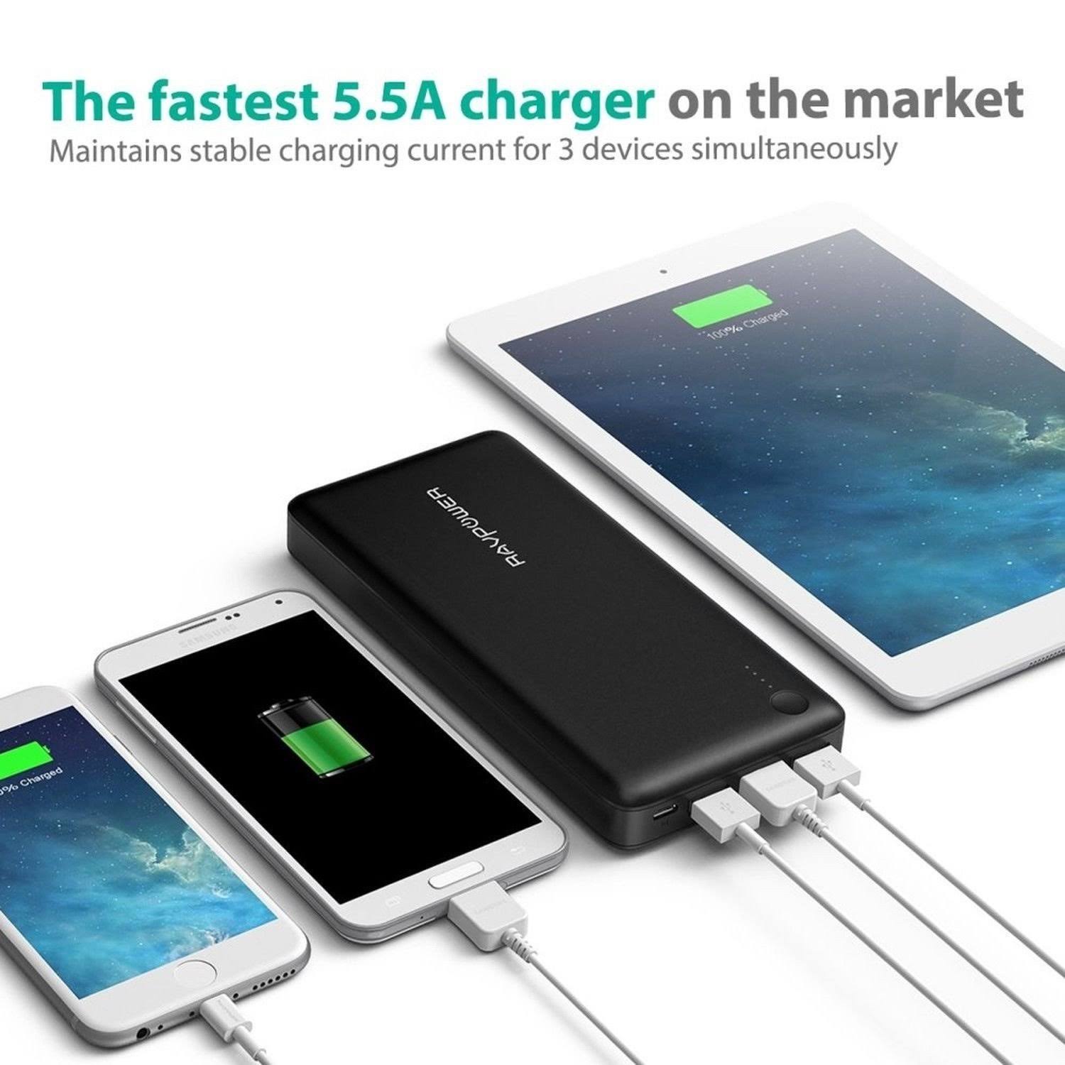 Portable Charger RAVPower 26800 Battery Pack 26800mAh Total 5.5A Output 3-Port