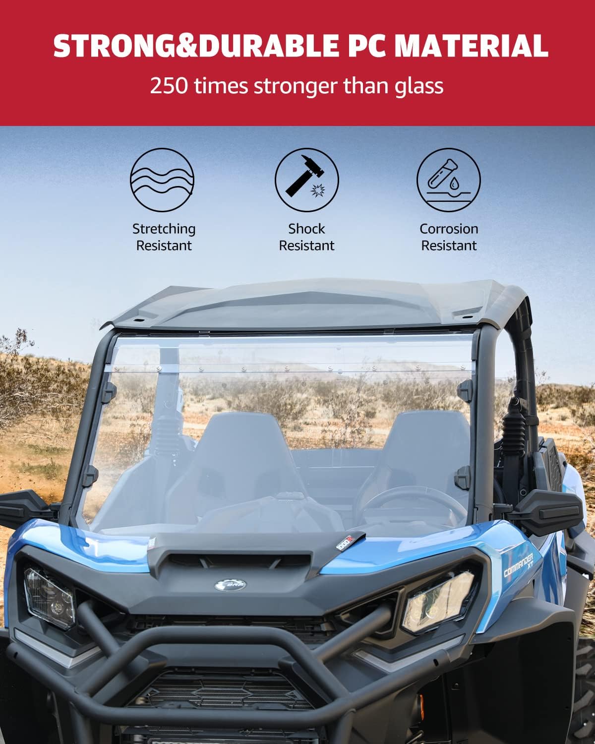 A & UTV PRO Front Full Windshield for 2021 2022 Can Am Commander 1000/ MAX Window Accessories, Clear Tough Windscreen, Hard Coated Polycarbonate Construction | 250x Stronger Than Glass