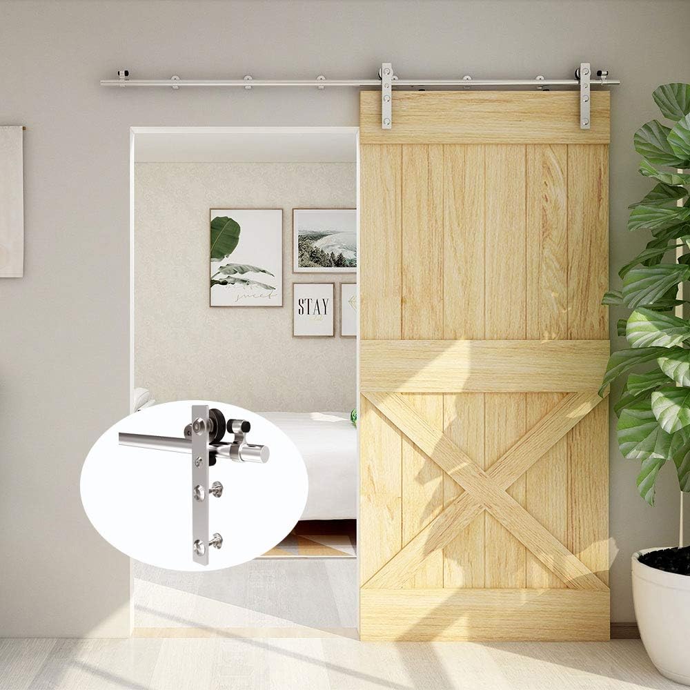 TSMST 4FT Sliding Barn Door Hardware Kit, Top Mount Stainless Steel Heavy Duty Sturdy Barn Door Track for Single Wood Door, Slide Smoothly Quietly (T Style) Pack of 2