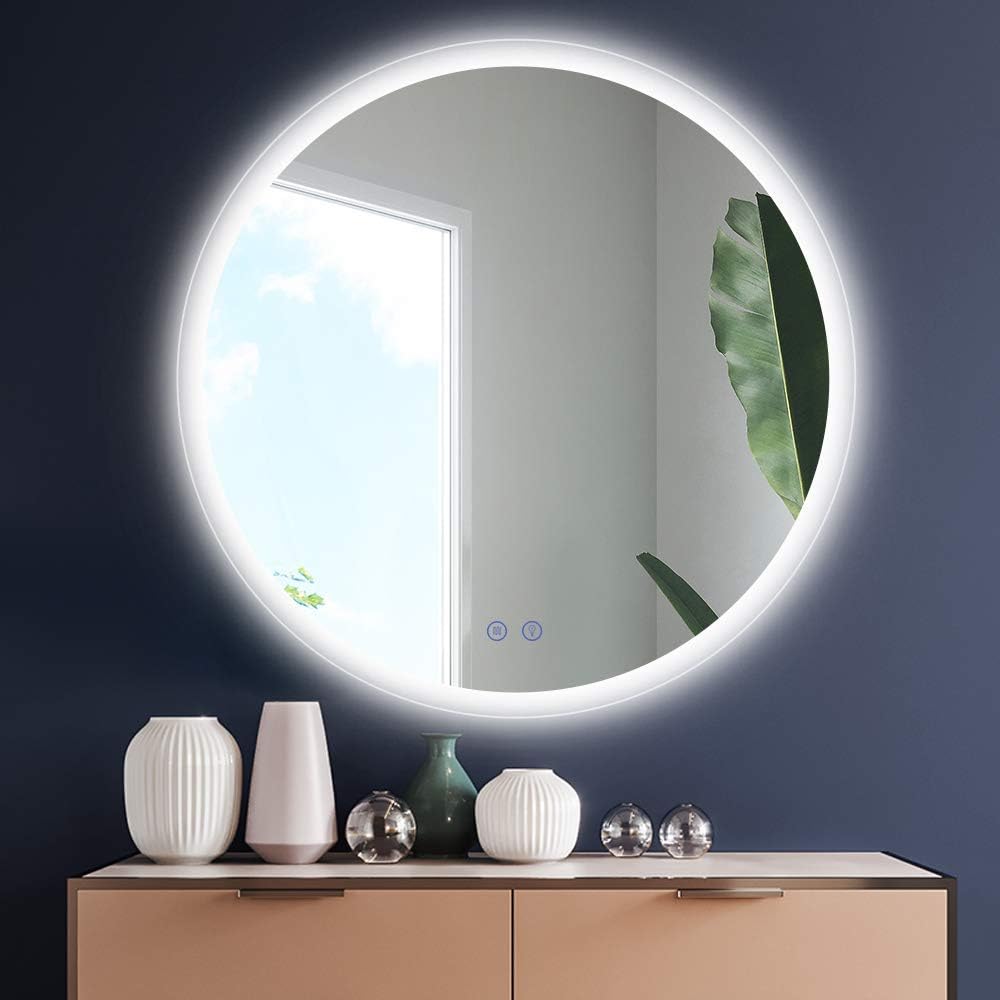 OKISS Bathroom Led Mirror 36 inch Round Vanity Mirror with Led Lights for Wall Backlit Circle Mirror for Bathroom Touch Dimmable Switch Anti-Fog Dimmable Warm/White/Daylight Adjustable