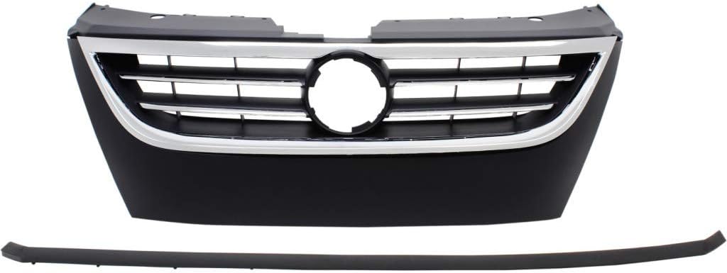 For Volkswagen CC Grille Assembly 2009 10 11 2012 | Primed Black Shell and Insert | w/Chrome Molding | CAPA Certified | Plastic | VW1200146 | 3C8853651PGRU