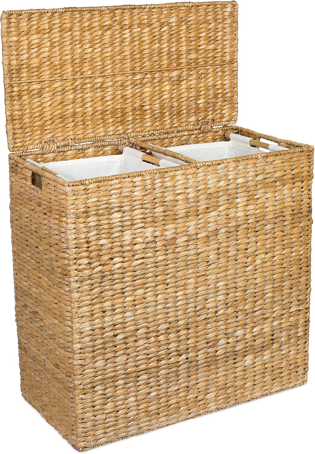 BirdRock Home Oversized Divided Hamper with Liners and Lid (Espresso) - Handwoven Natural Woven Abaca Fiber - Organize Laundry Storage - Easy Transport - Extra Large Double Basket