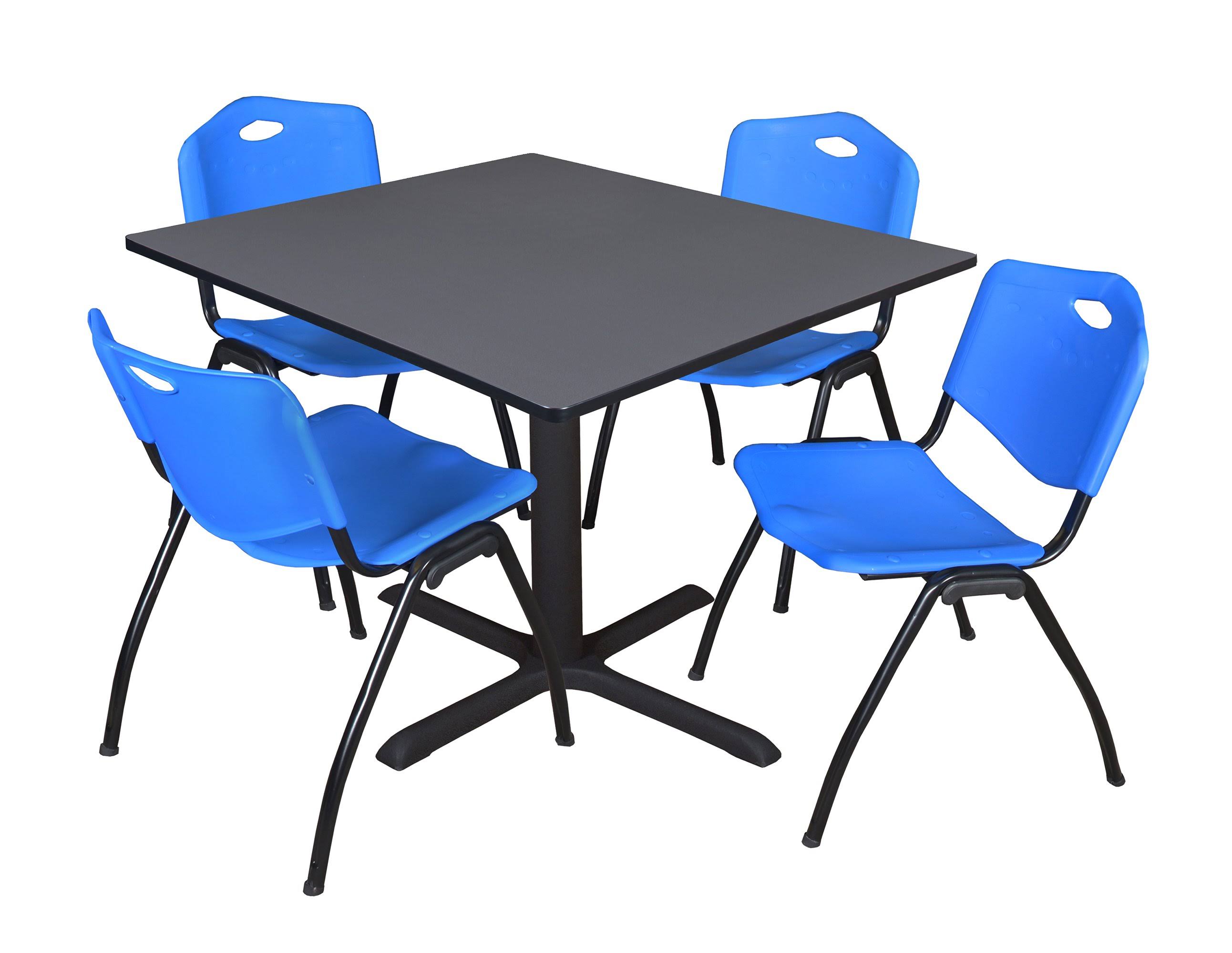 Regency Cain 48x22 Square Breakroom Table- Grey u0026 4 &M& Stack Chairs- Blue