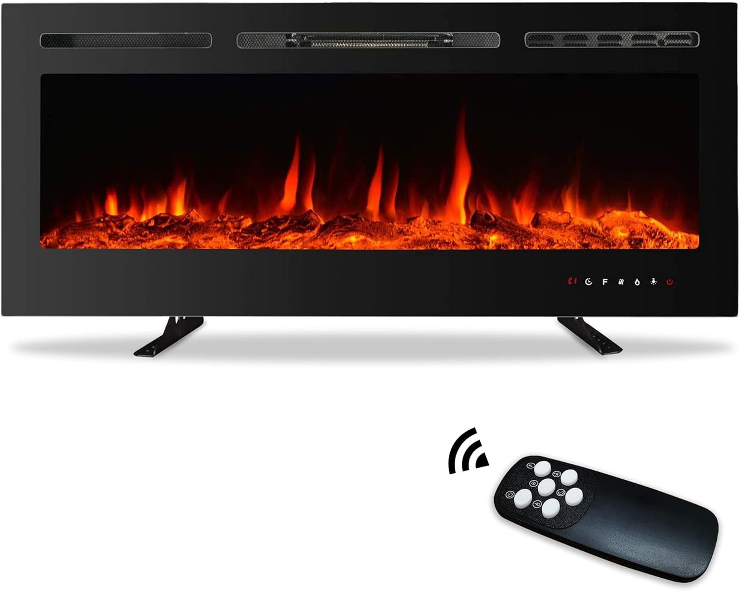 iw I WISH 40 inch Electric Fireplace, Recessed and Wall Mounted Electric Heater, Remote Control with Timer, Adjustable Flame Color, Touch Screen, 750/1500W, Logset & Crystal, Black