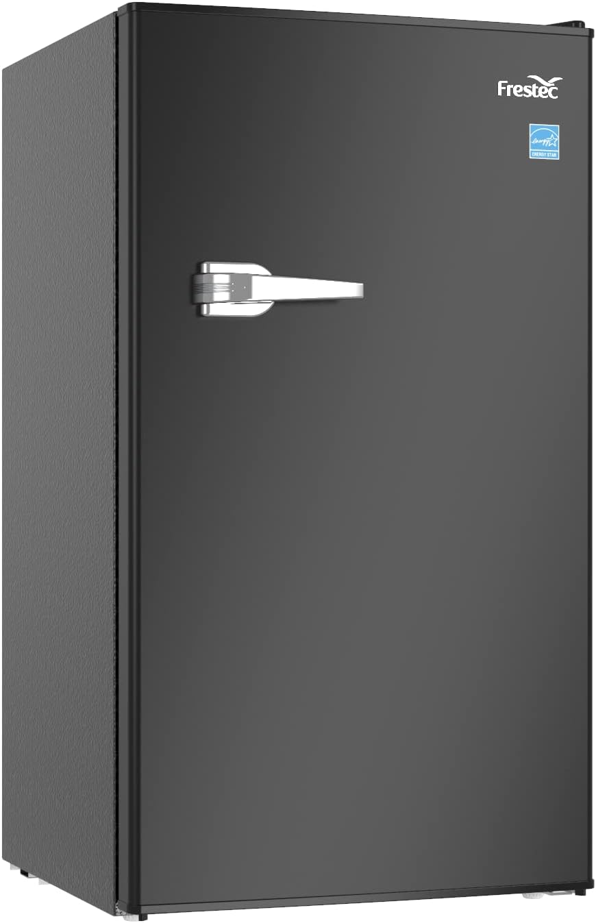 Frestec Mini Fridge for Bedroom,Small Refrigerator,Dorm Refrigerator,3.2 Cu Ft Single Door Compact,Energy Saving,Low Noise with Reversible Door,Mini Fridge for Office(Black with Handle)