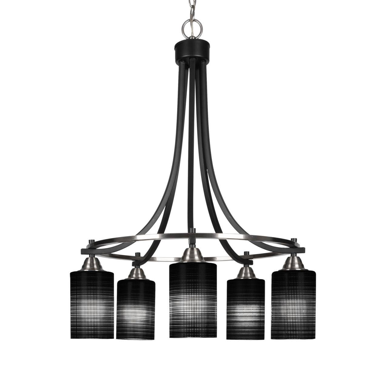 Toltec Lighting 3415-MBBN-4069 Paramount 5 Light 22 inch Chandelier in Matte Black-Brushed Nickel with Black Matrix Glass